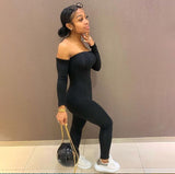 Shoulder Bodycon Rompers Womens Jumpsuit Long Sleeve Sporty Workout Acitve Wear Fashion One Piece Jumpsuits