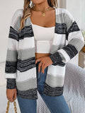 Fongt 2025 Casually Striped Striped Lantern Sleeve Sweater Jacket