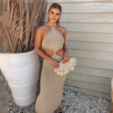 Vacation Outfits Knitted Halter Maxi