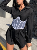 Chain Embellished Mesh Corset Top-Outfit