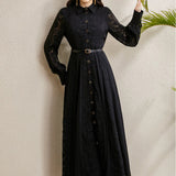 Fongt Light Luxury Elegant Dress Woman 2025 New High-End Hook Embroidery Splicing Mesh Yarn Large Swing Dress
