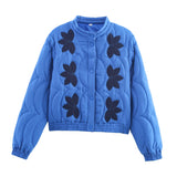Fongt Women's Clothing 2025 Winter Small Collar Single Row Buckle Long-Sleeved Embroidered Cotton Coat Women A15067