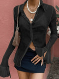 Semi Sheer Long Sleeve Pleated Blouse-Outfit