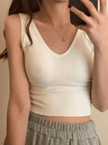 Rib V Neck Cropped Tank Top-Outfit
