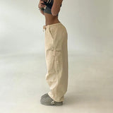 Drawstring Low Waist Hippie Baggy Harem Pants Big Pockets Streetwear Cargo Capris Casual Loose Womens Jogger