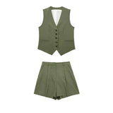 Fongt 2023 New Women's Linen Blend, Vest, Vest And Shorts Set-Outfit