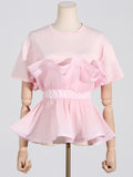 Fongt 2025 Fashion New Elegant Style Collar Folded Waist Splicing Design Sense Short-Sleeved Shirt