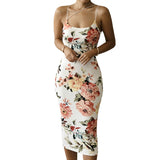Boho Flowers Print Bodycon Dress Women Sling Straps Backless Party Holiday Sundress Slim Package Hip Fashion Clothes