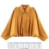 Fongt Women's 2025 New Bat Sleeve Loose-Fitting Velvet Bomber Jacket Jacket