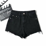 New Summer Solid Color High Waist Show Thin Show Legs Long Cut Edge To Make Old Rough Denim Shorts Women's Pants-Outfit