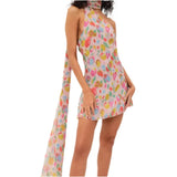 Printed Scarf Halter Strap Mini Dress-Outfit