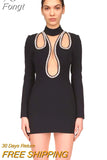 2023 New Fall Ladies Sexy Long Sleeve Turtleneck Crystal Diamond Black Tight Bandage Dress Elegant Celebrity Party