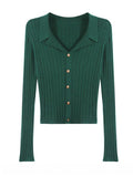 Fongt Forest] Port Wind Autumn And Winter New Retro Thin Temperament Collar Knitted Shirt Long Sleeve Repair Body