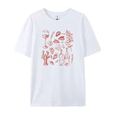 Retro Italian Seafood Print T-Shirt-Outfit