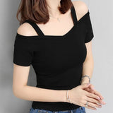 Fongt Summer Korean Version Of Off-Shoulder Short-Sleeve T-Shirt Women's Off-Shoulder Sexy Slim Student