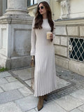 Fongt Round-Neck Knitted Long Dress 2023 Autumn New Sweater Skirt Pit Strip Solid Color Bottom