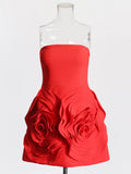 Famous Wind Brao A-Shaped Dress 2025 Spring New Party Dress Three-Dimensional Rose Big Flowers Spliced Dress