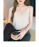 Chiffon Camisole Female V Neck Plain Loose Camis Tops With Adjustable Straps-Outfit