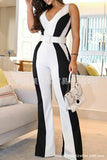 New Black-And-White Slippery Jumpsuit Women's Spot Without Belt-Outfit