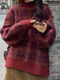 Houndstooth Crew Neck Knit Sweater-Outfit