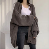 Preppy Solid Color V Neck Baggy Cardigan-Outfit