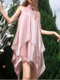 Fongt 2025 New Fashion Sweet Wind Flowers Hanging Neck Design Sleeveless Irregularity Of The Dress