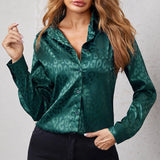 Elegant Office Lady Long Sleeve Leopard Jacquard Blouse Turn Down Collar Button Shirt 2022 Spring Autumn Fashion Tops