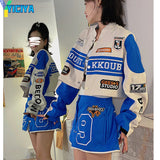 Bomber Woman Varsity Jackte Long Sleeves Vintage Detachable Hem American Baseball Coats Race Car Jackets Coat 2022