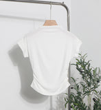 Real Shoot Half-High Collar Hottie Folded Slimmed Short T-Shirt Jacket Woman