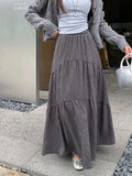Pleated Stitching Elastic Waist Loose All-match Large Swing A- Line Dress-Outfit