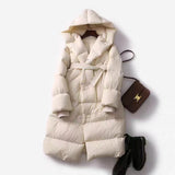 90 White Duck Down Long Down Jacket Female 2023 Winter New Thickened High-End Waist Show Thin Over The Knee Coat Hot Style-Outfit