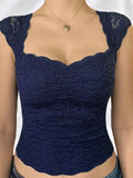 Dark Blue Lace Short Sleeve