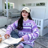 Purple Heart Print Stripe Sweater-Outfit