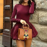Long Sleeve Puff Baloon Fit Mini Dress-Outfit