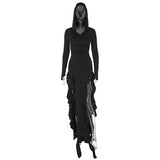 Summer New Explosive Fashion Trend Flounce Splicing Long-Sleeved Hoodie Irregular Dress-Outfit