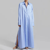 Fongt 2024 New Fashion Casual Wind Lapel Side Fork Design Sense Simple Versatile Long Sleeve Long Shirt Woman-Outfit