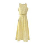 Fongt Retro Hollow Hook Design Set Women's Summer Sleeveless Vest Top High Waist Tight Skirt