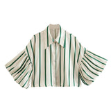 Fongt Short Top 2025 Spring New Five-Point Sleeve Bubble Bubble Sleeve Loose Stripe Small Shirt