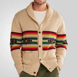 Fongt Men's Autumn And Winter New Striped Braided Sweater Collar Plus Thick Coat