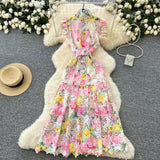Fongt Retro Elegant Hollow Hook Lace High-Necked Small Flying Sleeves Long Dress Female Thin Dress Dress