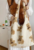 Fuzzy Teddy Bear Reversible Shoulder Bag-Outfit