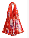Fongt Women's Explosive Print Collar With Bare Back Hanging Neck Dress