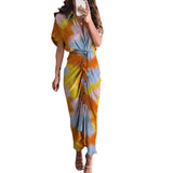 Fongt Women's Autumn New Short Sleeve Temperament Commuter High Waist Print Long