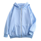 Fongt Flat Hooded Ins College Windy Loose Zipper Thick Hooded Coat