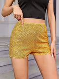Multi-Color Fashion Beads Repair Hot Pants Sequins Black Mid-Rise Sexy Straight Women