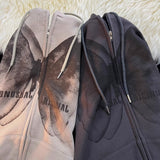 Vintage Butterfly Print Zip Up Hoodie-Outfit