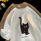 Cartoon Cat Print Oversized Short Sleeve Tee-Outfit