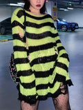 Distressed Stripe Longline Sweater-Outfit