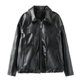 Black Bow Faux Leather Biker Jacket-Outfit