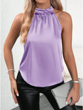 New Summer Satin Vest Women's Solid Color Shoulder-Hanging Sleeveless Blouse-Outfit